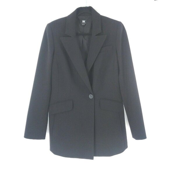 W By Worth Blazer Womens 8 Black Single Button Career Minimalist Capsule Neutral - Picture 1 of 7